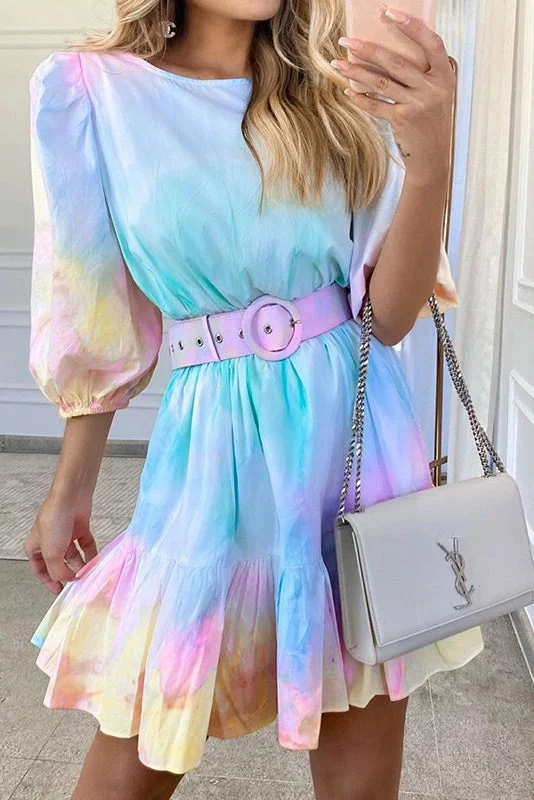 Street style unclassified dressesTie-dye Ruffled Vacation Dress Street style unclassified dresses