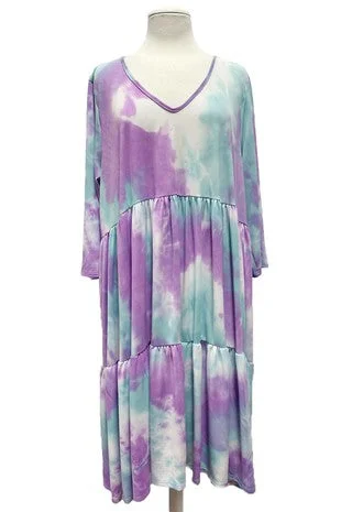 Breathable unclassified dressesTiered Ruffled Tie Dye Dress 3Qtr Sleeves Breathable unclassified dresses