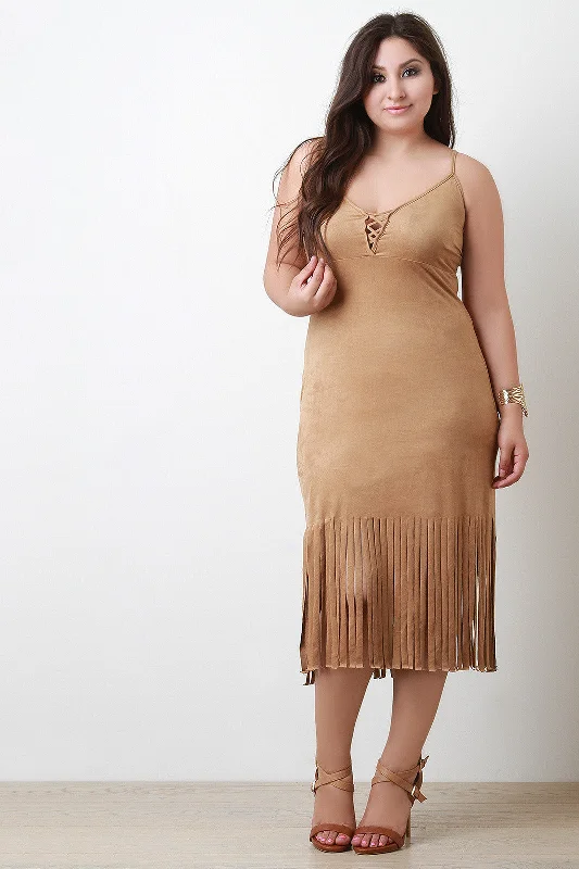 Best-selling unclassified dressesCorset Neckline Sleeveless Suede Fringe Dress Best-selling unclassified dresses