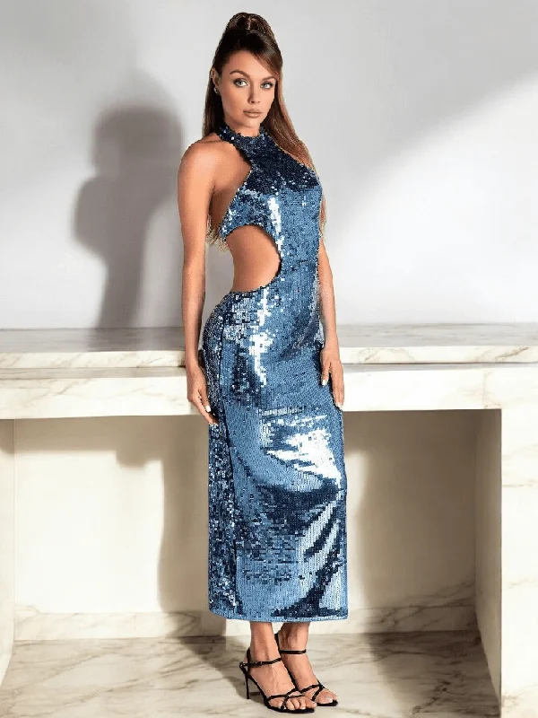 One-shoulder unclassified dressesValensia Seven Glitter Plunge Blue dress One-shoulder unclassified dresses