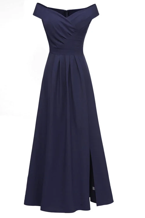 Bodycon unclassified dressesVintage Dark Navy Off-the-shoulder Slit Prom Dress Bodycon unclassified dresses