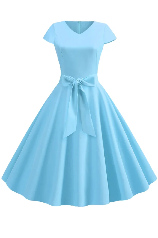 Color block unclassified dressesVintage Hepburn V-neck Bowknot Swing Dress Color block unclassified dresses