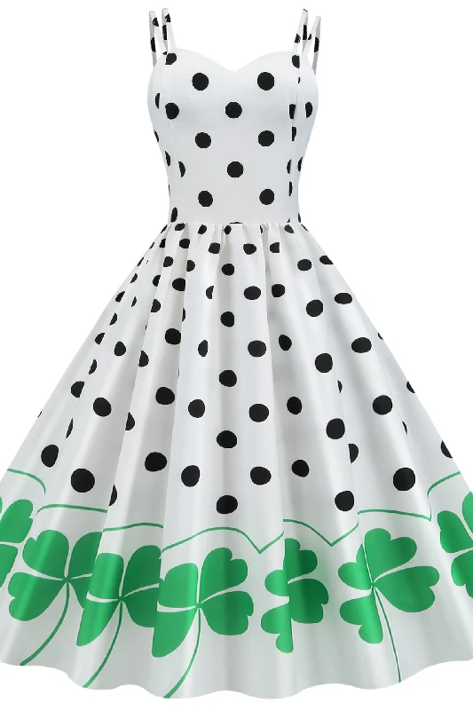 Casual unclassified dressesWhite And Black Polka Dot Sleeveless Swing Dress Casual unclassified dresses