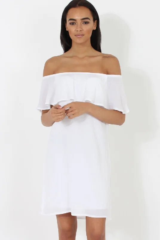 Ruffled unclassified dressesWhite Bardot Frill Dress - Ophelia Ruffled unclassified dresses