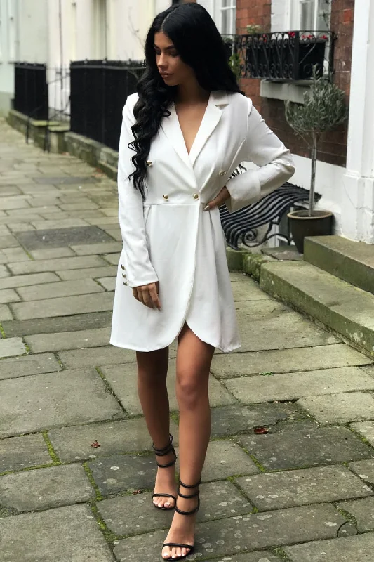 Affordable unclassified dressesWhite Button Detail Blazer Dress - Kayleigh Affordable unclassified dresses