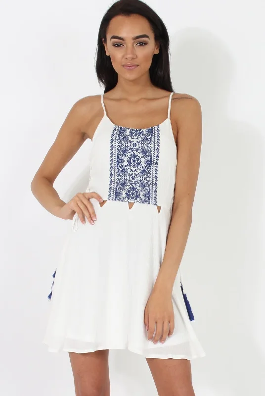 Boho unclassified dressesWhite Embroidered Tassel Dress - Anastasia Boho unclassified dresses