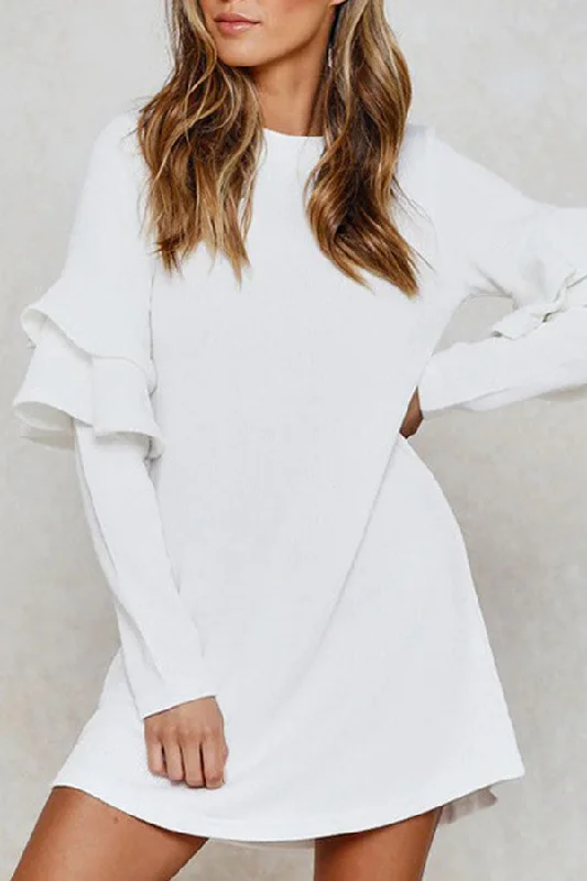 Petite unclassified dressesWhite Round Neck Ruffle Sleeve Dress Petite unclassified dresses