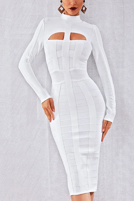 Discounted unclassified dressesWhite Turtleneck Cut Out Bandage Dress Discounted unclassified dresses