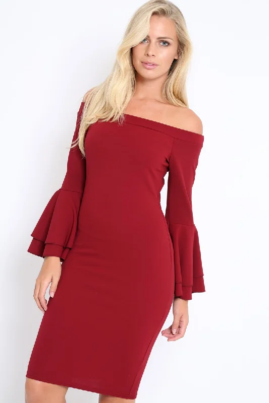 Plus size unclassified dressesWine Bardot Flared Sleeve Dress - Ebony Plus size unclassified dresses