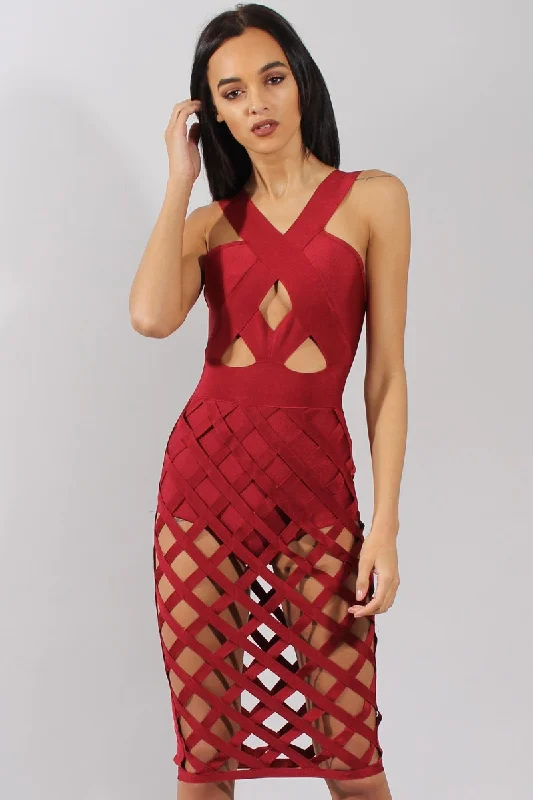 Casual unclassified dressesWine Cage Bandage Dress - Amra Casual unclassified dresses