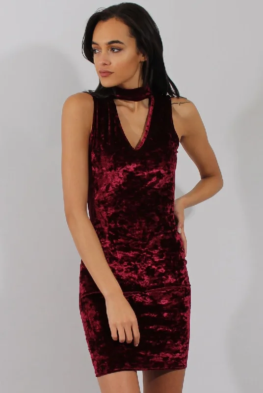 Y2K unclassified dressesWine Crushed Velvet Choker Dress - Serina Y2K unclassified dresses