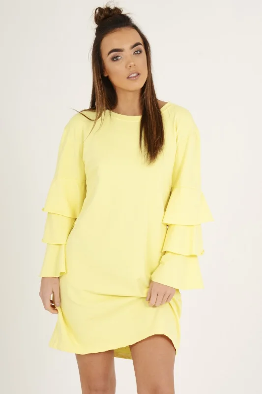 Trendy unclassified dressesYellow Frilled Sleeve Swing Dress - Aaria Trendy unclassified dresses