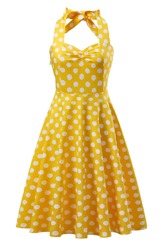 Popular unclassified dressesYellow Halter Polka Dot Vintage Dress Popular unclassified dresses