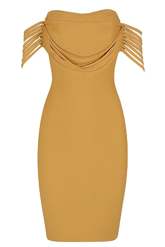 Comfortable unclassified dressesYellow Off-the-shoulder Sexy Bandage Dress Comfortable unclassified dresses