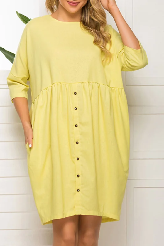 Wedding guest unclassified dressesYellow Scoop Buttoned Loose Dress Wedding guest unclassified dresses