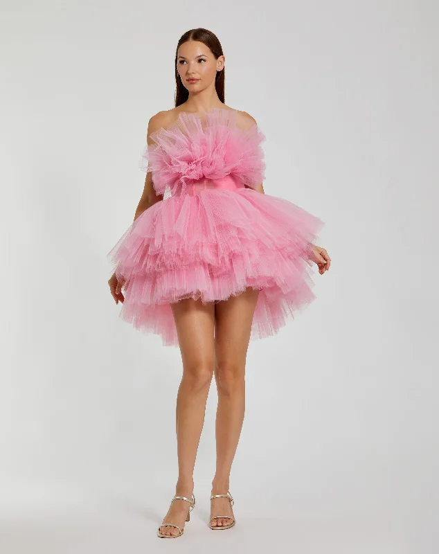 Strapless Ruffled Tulle Mini Ballgown Mini Skirt Trendy