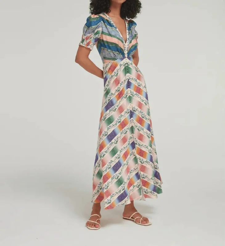 Lea Long Dress In Chevron Front Slit Maxi