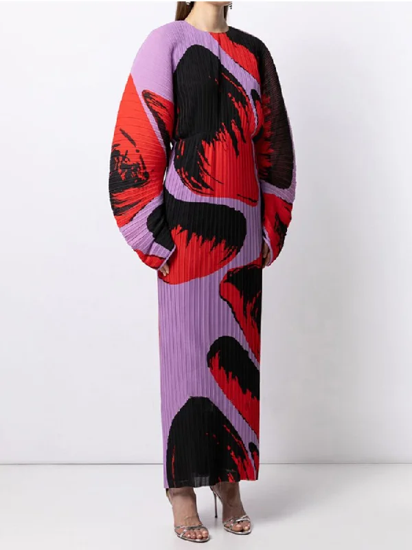 Miyake Pleated Hand Painted Long Dress Maxi Skirt Look