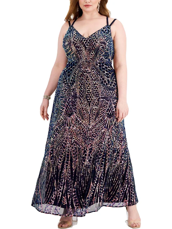 Plus Womens Sequined Long Evening Dress Maxi Skirt Look