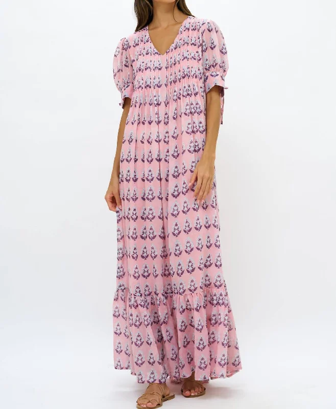 V-Neck Pintuck Maxi Dress In Bodrum Pink Wrap Maxi Skirt