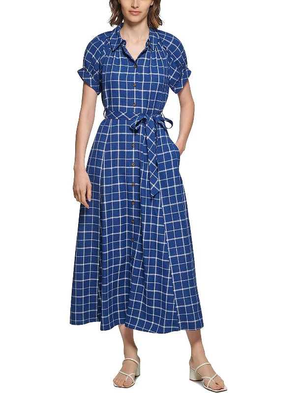 Womens Collared Maxi Shirtdress Front Slit Skirt