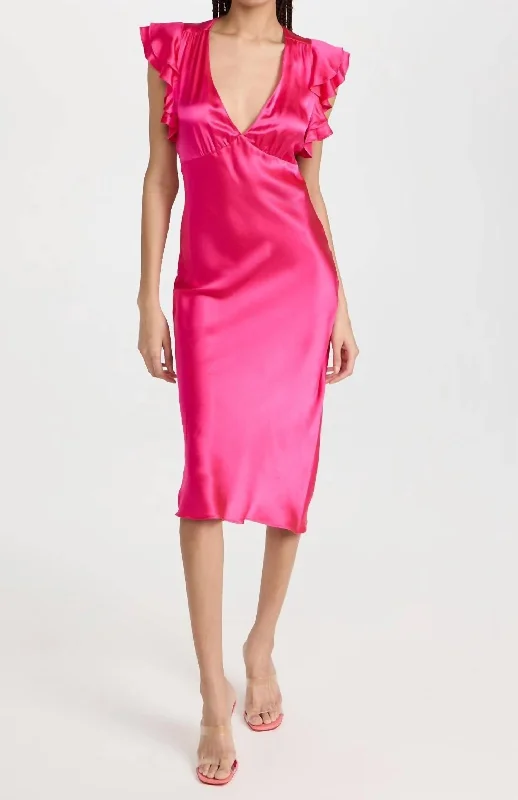 Cecelia Midi Dress In Cerise Button-down Midi Skirt