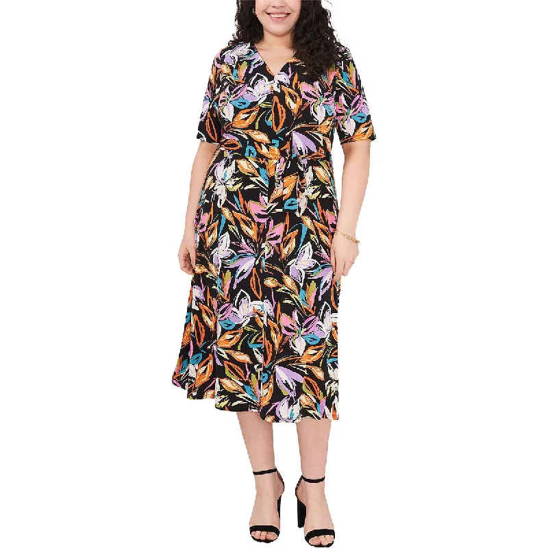 Plus Womens Floral Calf Midi Dress Maxi Length Midi