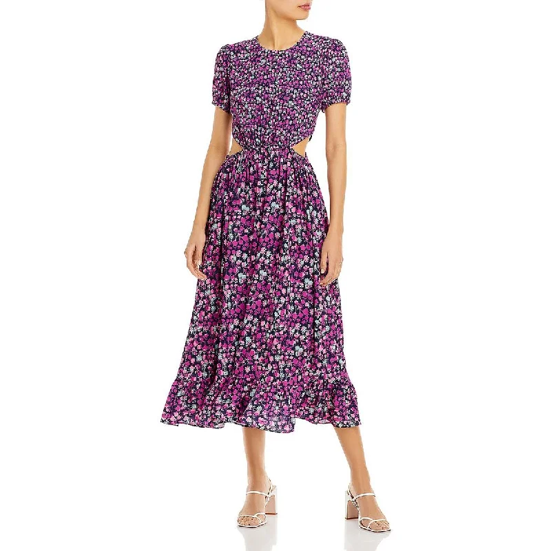 Womens Floral Cutout Midi Dress Button-front Midi Skirt