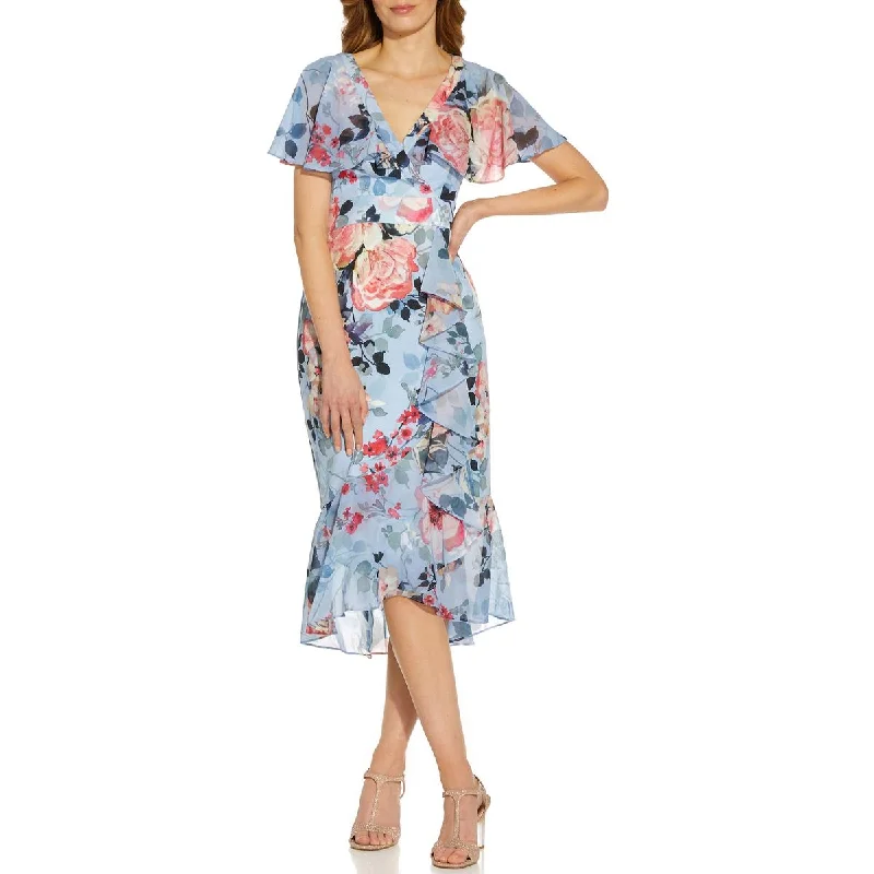 Womens Floral Midi Wrap Dress Midi Skirt Casual