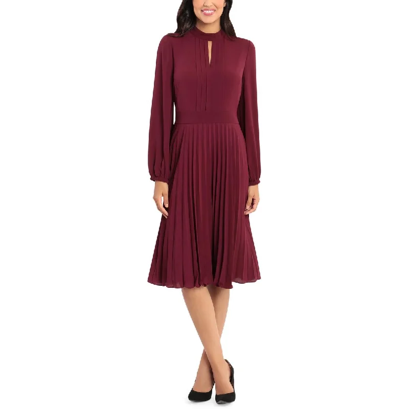 Womens Pleated Keyhole Midi Dress Soft A-line Skirt