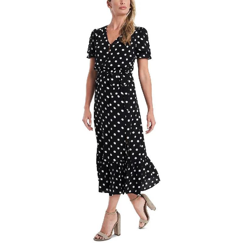 Womens Polka Dot Button Front Midi Dress Casual Midi Outfit