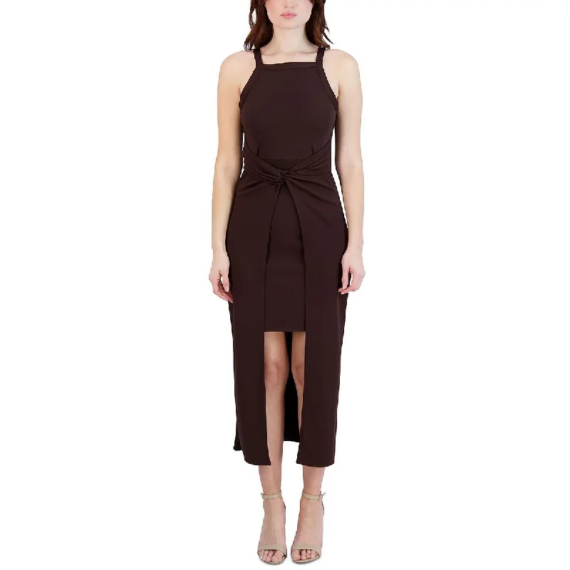 Womens Square-Neck Hi-Low Midi Dress Sexy Midi Skirt