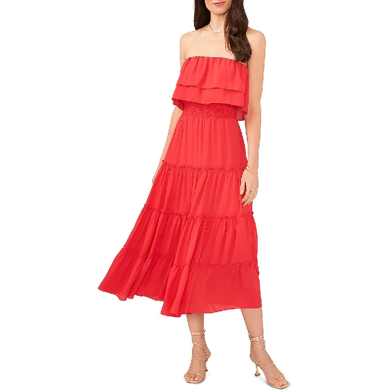 Womens Strapless Calf Midi Dress Boho Chic Midi