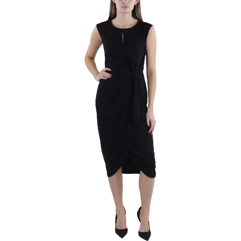 Womens Stretch Wrapped Midi Dress Midi Skirt with Pockets