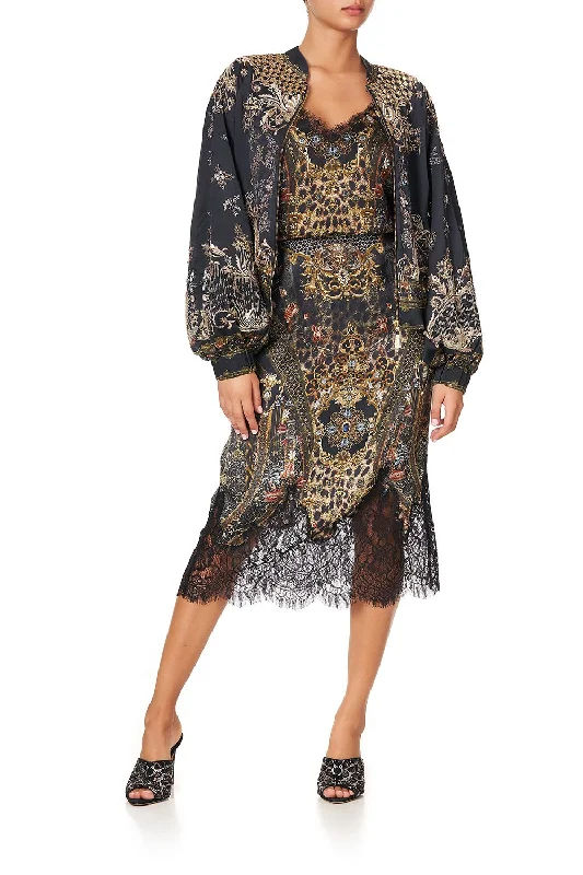 BOMBER JACKET WITH SHIRRED CUFF ABINGDON PALACE Lace Evening Gown